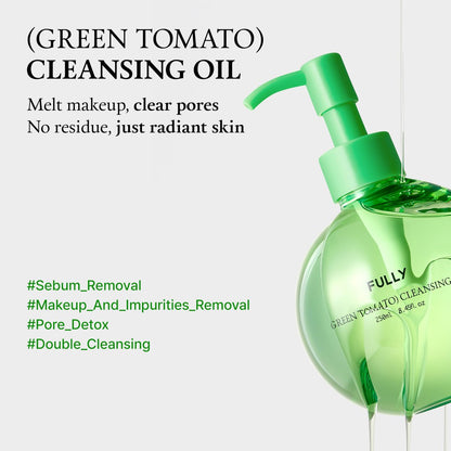 FULLY Green Tomato Pore Cleansing Oil – Daily Oil Cleanser with BHA & Green Tomato for Makeup Removal, Sebum Control, Blackhead Removal – Vegan Korean Skincare, 8.45 fl.oz
