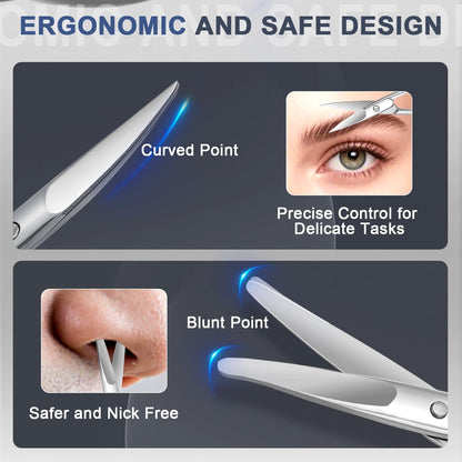 ESVIENS 2-Pack Small Eyebrow Scissors – Stainless Steel Nose Hair Trimming Scissors with Rounded Tips for Precision Grooming