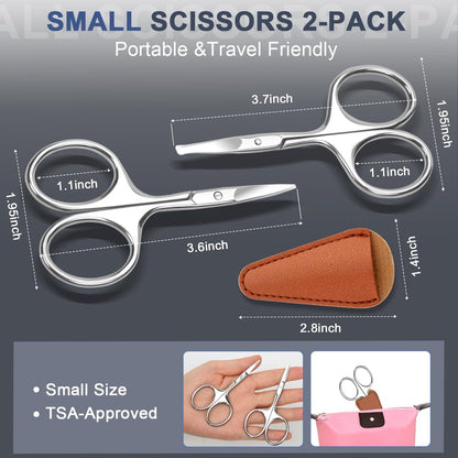 ESVIENS 2-Pack Small Eyebrow Scissors – Stainless Steel Nose Hair Trimming Scissors with Rounded Tips for Precision Grooming