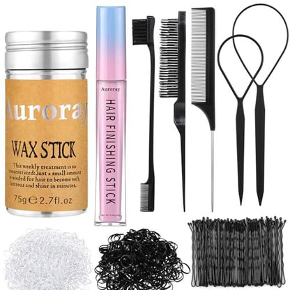 7-Piece Hair Finishing Stick Set with Slick Back Brush, Fly Away Stick, Bobby Pins & Elastic Bands