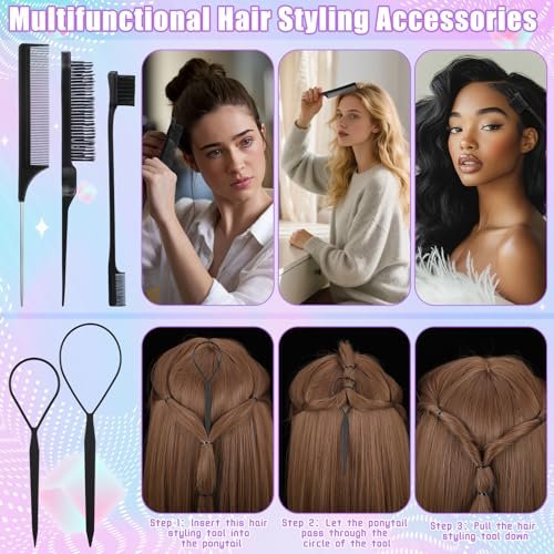 7-Piece Hair Finishing Stick Set with Slick Back Brush, Fly Away Stick, Bobby Pins & Elastic Bands - görsel 12