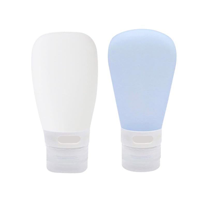 2Pcs Silicone Travel Bottles Set - 4.6oz Leak Proof Refillable Squeeze Containers for Toiletries (90ml Each) - Small Empty Travel Size Bottles for Shampoo, Conditioner, Lotion - White & Blue - görsel 1