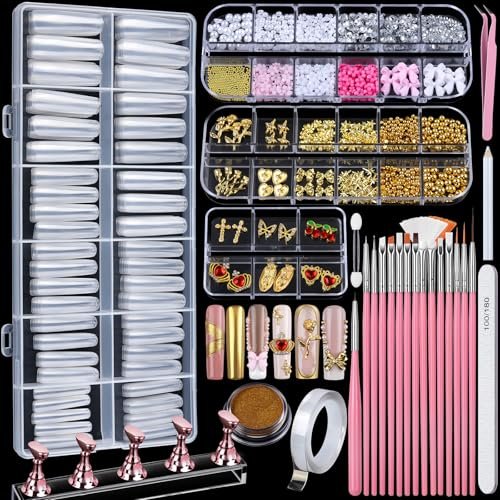 Teenitor 240-Piece Square Nail Tips Set with Nail Charms & Art Brushes – XXL Clear Acrylic Fake Nails for Full Coverage Extensions Avelisse
