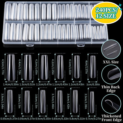 Teenitor 240-Piece Square Nail Tips Set with Nail Charms & Art Brushes – XXL Clear Acrylic Fake Nails for Full Coverage Extensions Avelisse