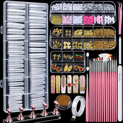 Teenitor 240-Piece Square Nail Tips Set with Nail Charms & Art Brushes – XXL Clear Acrylic Fake Nails for Full Coverage Extensions Avelisse