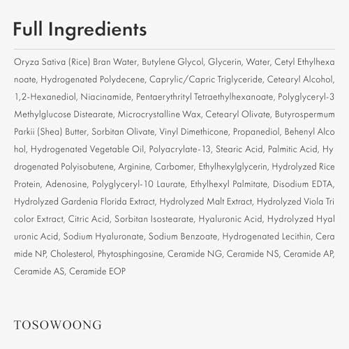 TOSOWOONG Real Glow Rice Cream – 42% Rice Bran Water Hydrating Face Moisturizer with Hyaluronic Acid & 6 Ceramides for Glass Skin, 50ml Avelisse