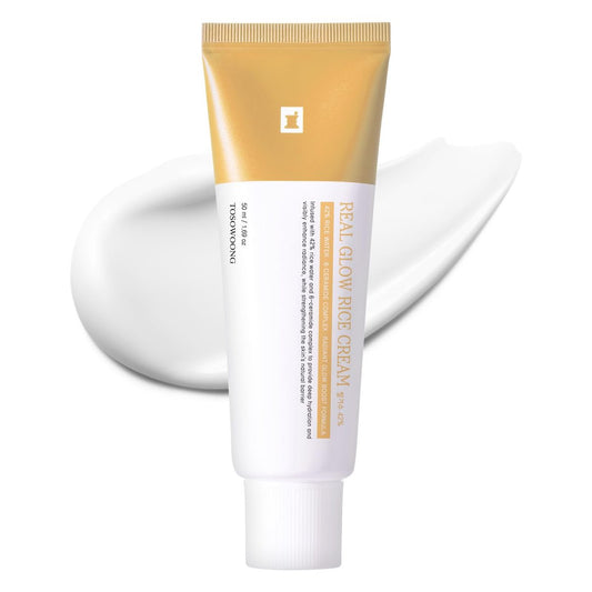 TOSOWOONG Real Glow Rice Cream – 42% Rice Bran Water Hydrating Face Moisturizer with Hyaluronic Acid & 6 Ceramides for Glass Skin, 50ml Avelisse