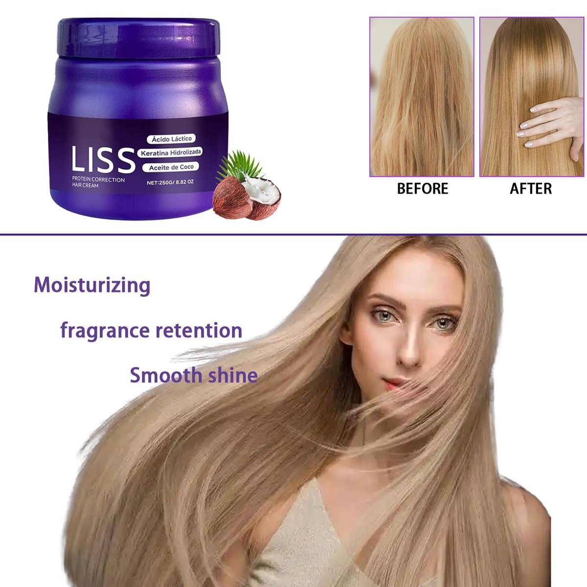 Liss Alisado Keratin Hair Straightening Cream - Formaldehyde-Free Silkening Treatment for Smooth, Frizz-Free Hair (1 Pack) Avelisse