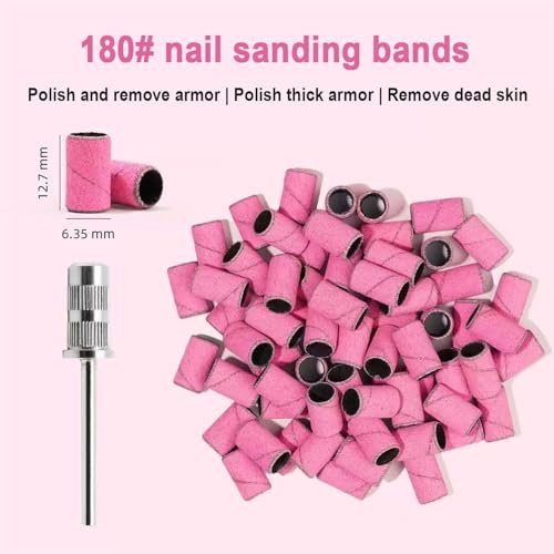 100 Pcs Nail Drill Bits Sanding Bands - Mix 80#120#180#240# Grit for Acrylic Gel Manicures & Pedicure Avelisse
