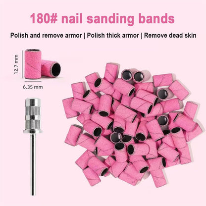 100 Pcs Nail Drill Bits Sanding Bands - Mix 80#120#180#240# Grit for Acrylic Gel Manicures & Pedicure Avelisse