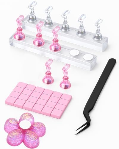 HomTop Nail Stand for Press On Nails – 2 Set Acrylic Nail Holders with 10 Nail Stands, 60Pcs Putty, Flower Base & Tweezers – Perfect for Nail Art Practice, Salon & Home Use Avelisse