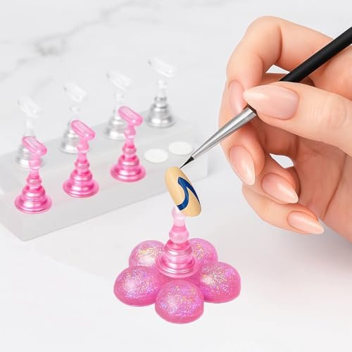 HomTop Nail Stand for Press On Nails – 2 Set Acrylic Nail Holders with 10 Nail Stands, 60Pcs Putty, Flower Base & Tweezers – Perfect for Nail Art Practice, Salon & Home Use Avelisse