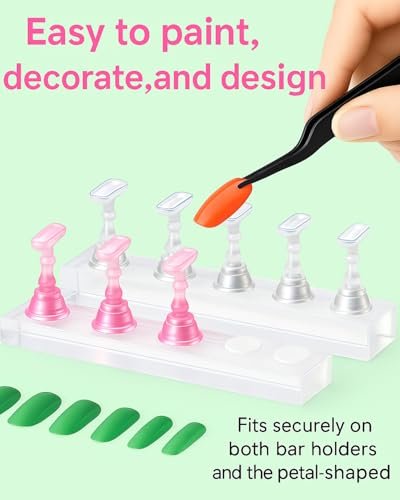 HomTop Nail Stand for Press On Nails – 2 Set Acrylic Nail Holders with 10 Nail Stands, 60Pcs Putty, Flower Base & Tweezers – Perfect for Nail Art Practice, Salon & Home Use Avelisse