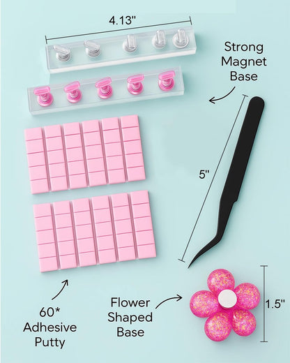 HomTop Nail Stand for Press On Nails – 2 Set Acrylic Nail Holders with 10 Nail Stands, 60Pcs Putty, Flower Base & Tweezers – Perfect for Nail Art Practice, Salon & Home Use Avelisse