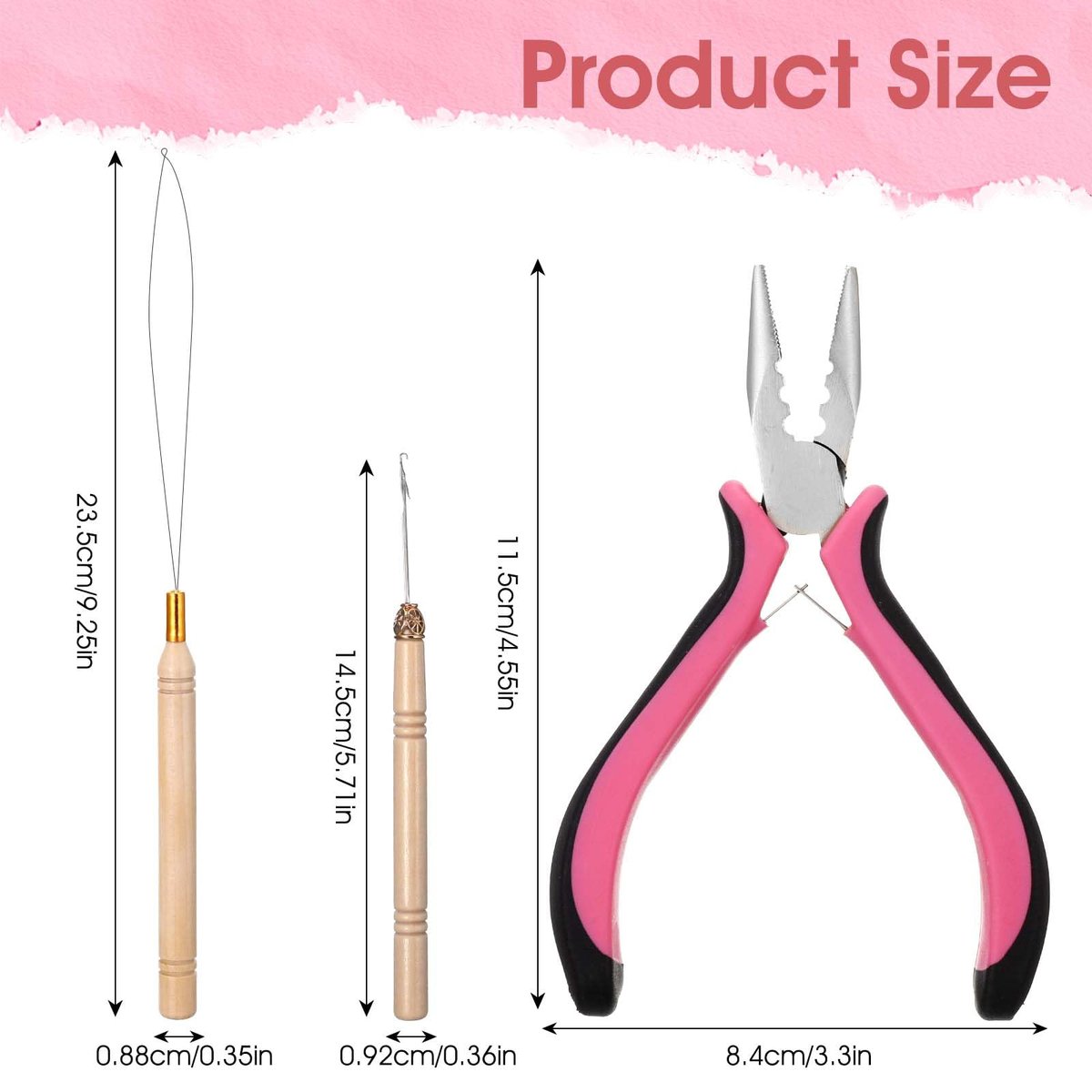 ElevateTech Hair Extension Tools Kit: 3-Piece Microlinks Beads Tools Pliers, Loop Needle, Pulling Hook for Micro and Nano Ring Hair Extensions Installation or Removal - görsel 3