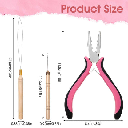 ElevateTech Hair Extension Tools Kit: 3-Piece Microlinks Beads Tools Pliers, Loop Needle, Pulling Hook for Micro and Nano Ring Hair Extensions Installation or Removal