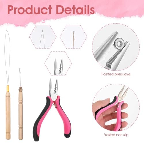 ElevateTech Hair Extension Tools Kit: 3-Piece Microlinks Beads Tools Pliers, Loop Needle, Pulling Hook for Micro and Nano Ring Hair Extensions Installation or Removal - görsel 6