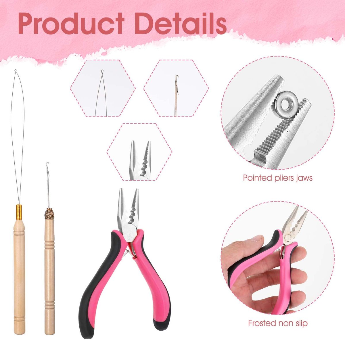 ElevateTech Hair Extension Tools Kit: 3-Piece Microlinks Beads Tools Pliers, Loop Needle, Pulling Hook for Micro and Nano Ring Hair Extensions Installation or Removal - görsel 5