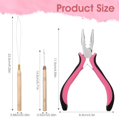 ElevateTech Hair Extension Tools Kit: 3-Piece Microlinks Beads Tools Pliers, Loop Needle, Pulling Hook for Micro and Nano Ring Hair Extensions Installation or Removal - görsel 4