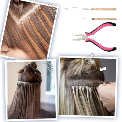 ElevateTech Hair Extension Tools Kit: 3-Piece Microlinks Beads Tools Pliers, Loop Needle, Pulling Hook for Micro and Nano Ring Hair Extensions Installation or Removal