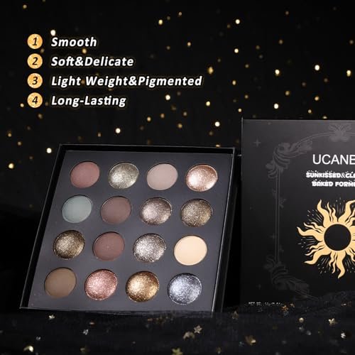 UCANBE 16 Color Baked Eyeshadow Palette with 15 Brushes Makeup Set - Matte & Shimmer Blend, Highly Pigmented Long Lasting Waterproof Avelisse