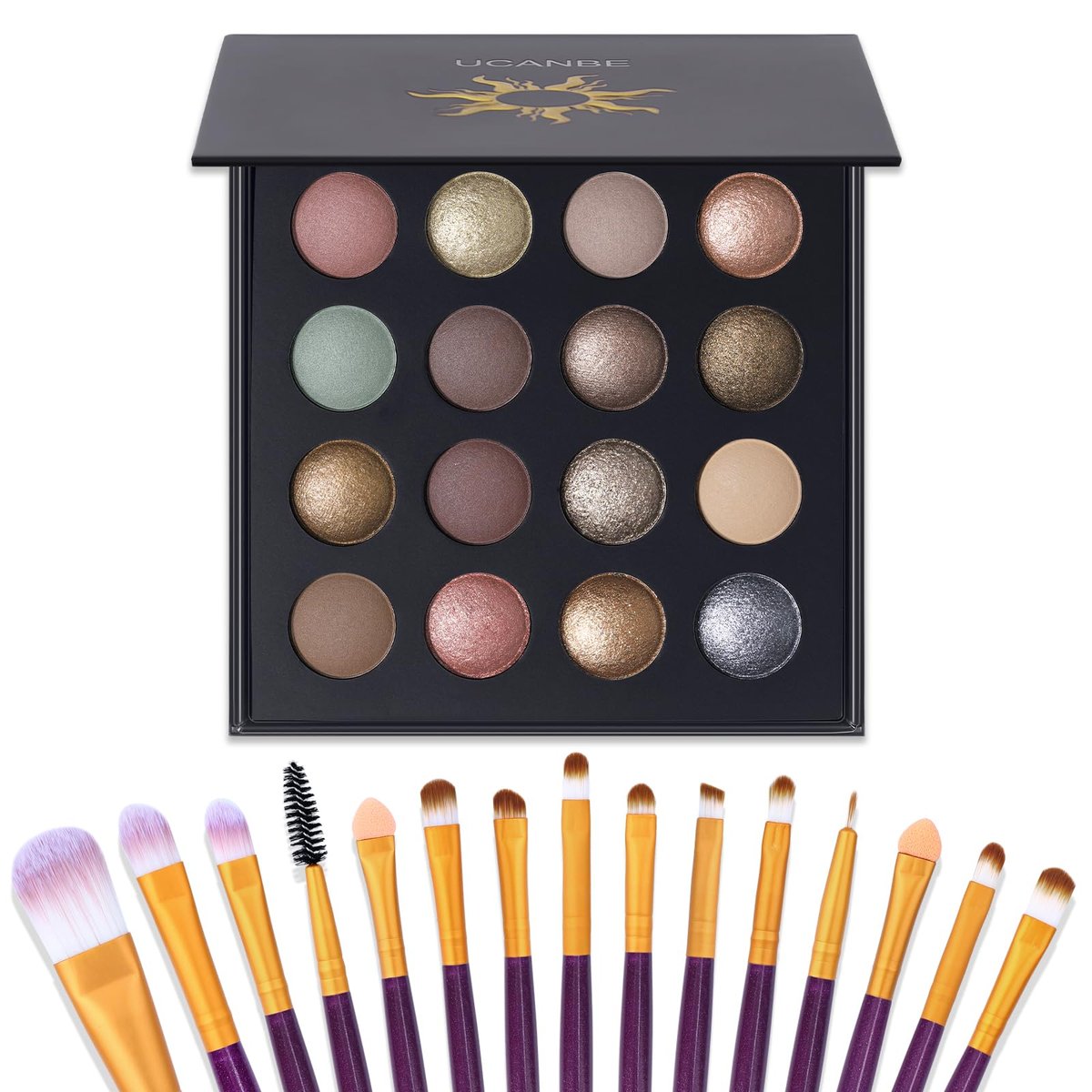 UCANBE 16 Color Baked Eyeshadow Palette with 15 Brushes Makeup Set - Matte & Shimmer Blend, Highly Pigmented Long Lasting Waterproof Avelisse