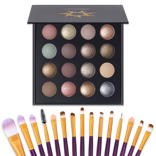 UCANBE 16 Color Baked Eyeshadow Palette with 15 Brushes Makeup Set - Matte & Shimmer Blend, Highly Pigmented Long Lasting Waterproof Avelisse