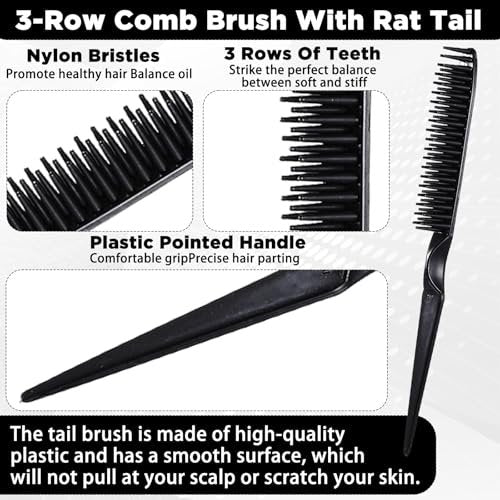 3 Row Hair Comb Set - Rat Tail Styling Comb & Curly Hair Detangling Brush for Women Men (2PCS) - görsel 6