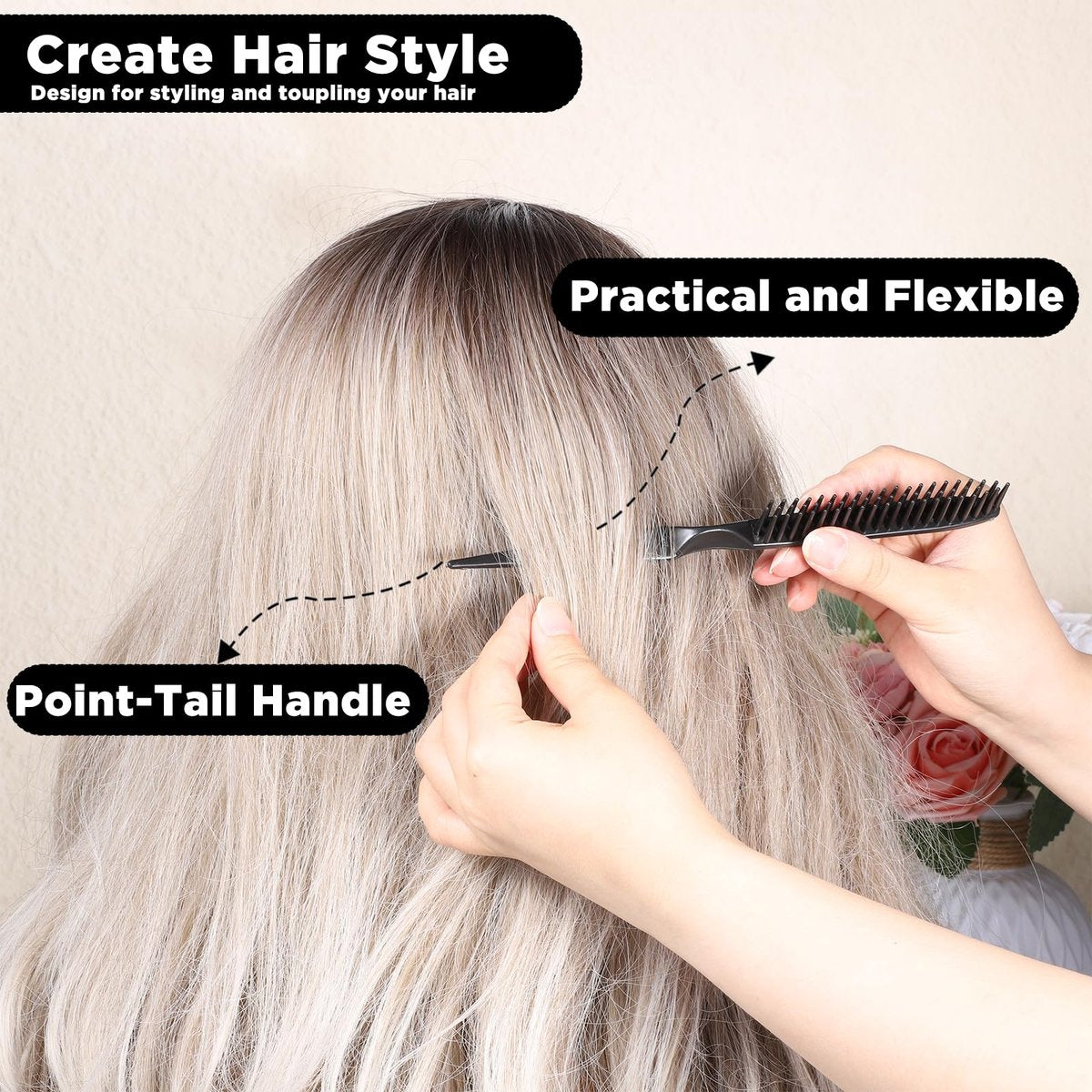 3 Row Hair Comb Set - Rat Tail Styling Comb & Curly Hair Detangling Brush for Women Men (2PCS) - görsel 13