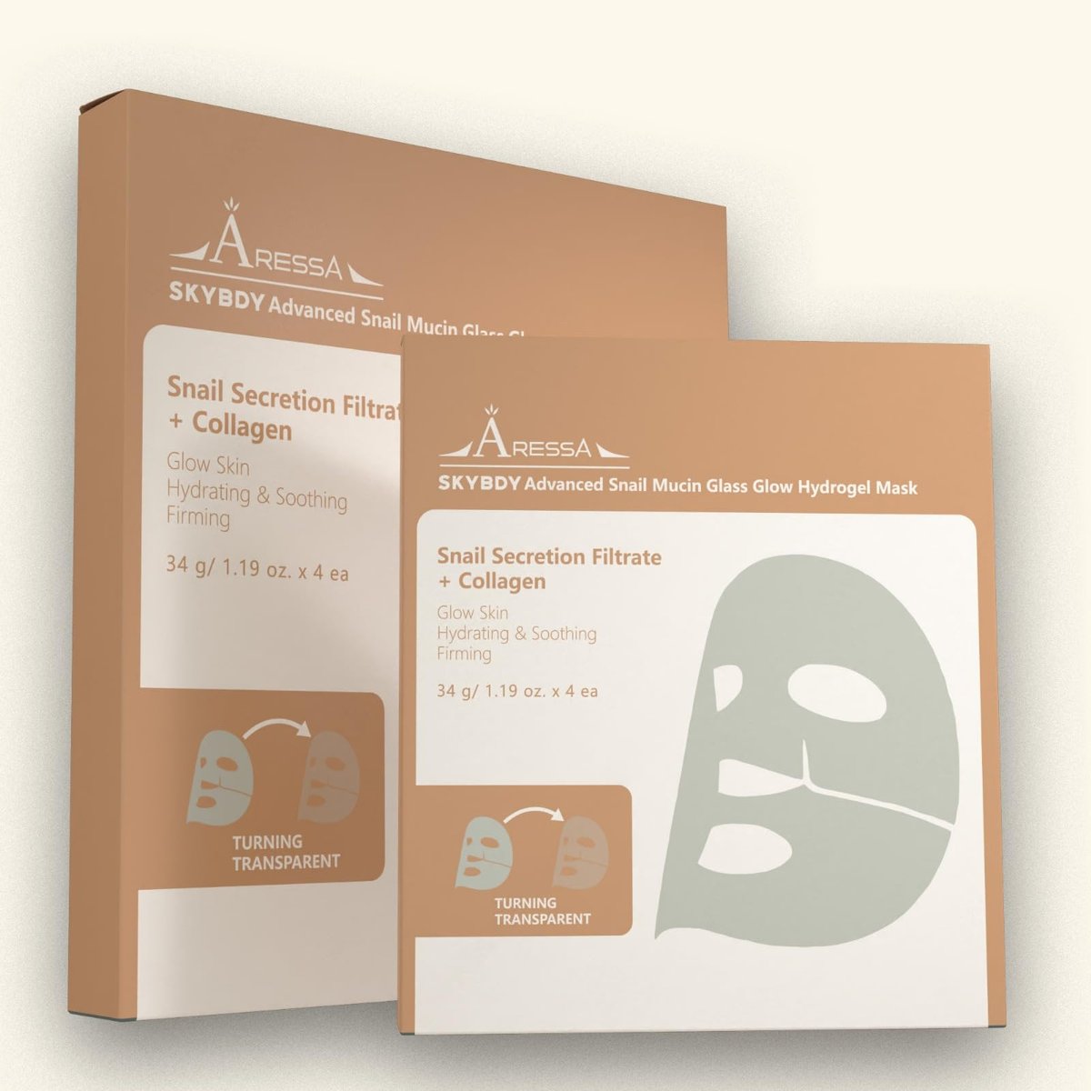 ARESSA SKYBDY Snail Mucin Glass Glow Hydrogel Face Mask - 4 Sheets, Collagen & Peptide Infused, Lifting & Anti-Aging Overnight Firming Hydration, Travel-Friendly - görsel 1