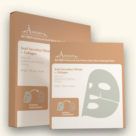ARESSA SKYBDY Snail Mucin Glass Glow Hydrogel Face Mask - 4 Sheets, Collagen & Peptide Infused, Lifting & Anti-Aging Overnight Firming Hydration, Travel-Friendly