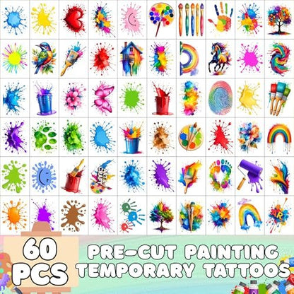 Painting Temporary Tattoos – Colorful Splash Stickers for Painting Birthday Party Favors, Art Themed Supplies & Gifts for Kids, Teens, Adults
