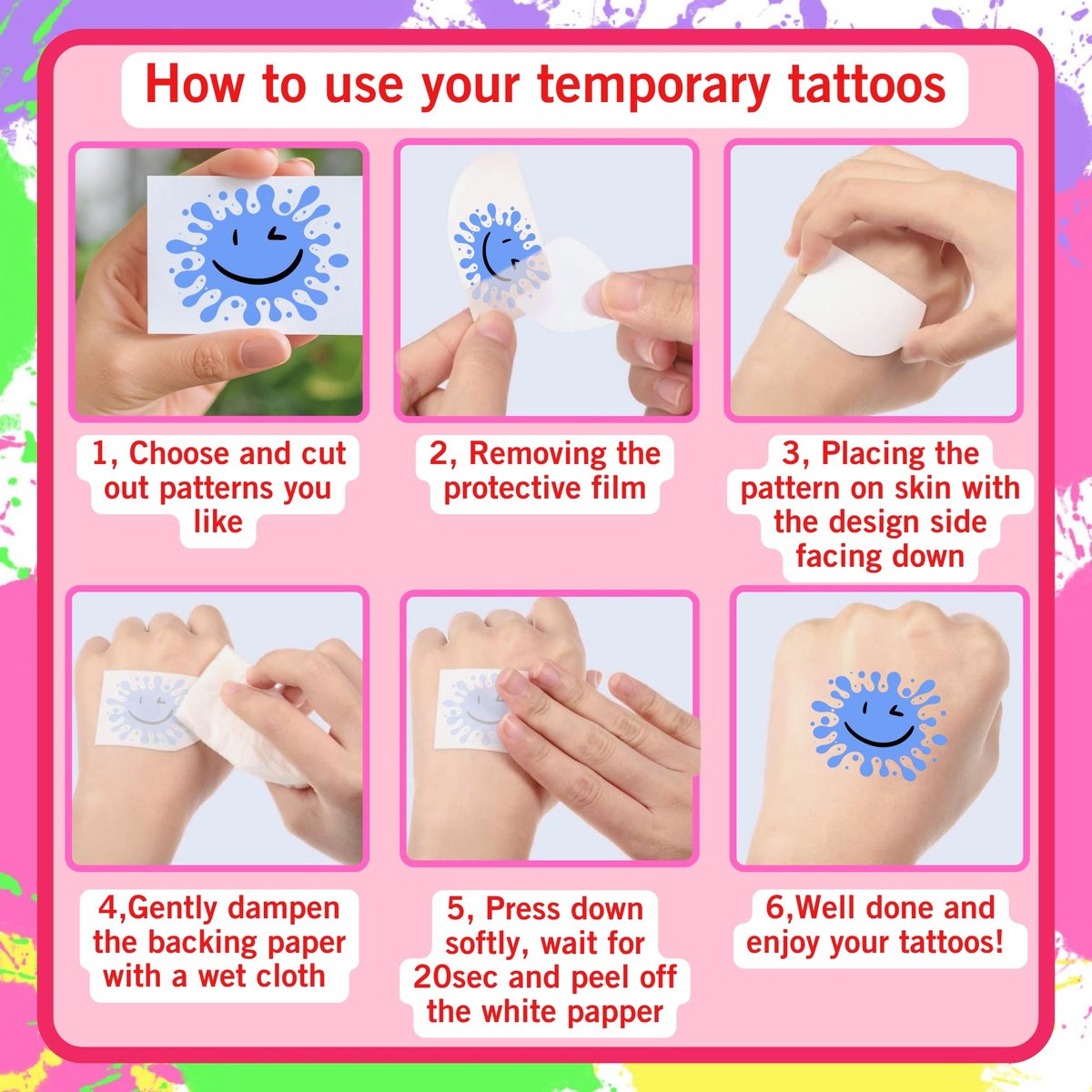 Painting Temporary Tattoos – Colorful Splash Stickers for Painting Birthday Party Favors, Art Themed Supplies & Gifts for Kids, Teens, Adults - görsel 17