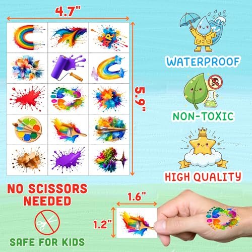 Painting Temporary Tattoos – Colorful Splash Stickers for Painting Birthday Party Favors, Art Themed Supplies & Gifts for Kids, Teens, Adults - görsel 8