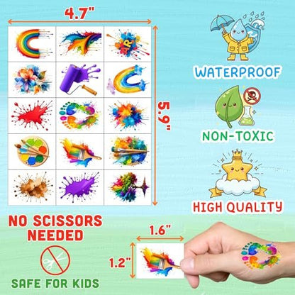Painting Temporary Tattoos – Colorful Splash Stickers for Painting Birthday Party Favors, Art Themed Supplies & Gifts for Kids, Teens, Adults