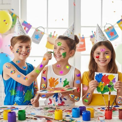 Painting Temporary Tattoos – Colorful Splash Stickers for Painting Birthday Party Favors, Art Themed Supplies & Gifts for Kids, Teens, Adults