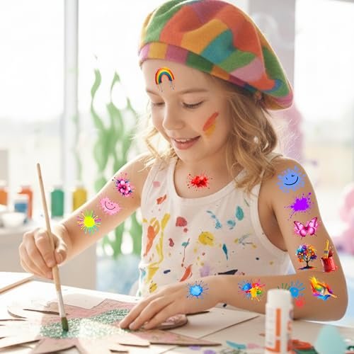 Painting Temporary Tattoos – Colorful Splash Stickers for Painting Birthday Party Favors, Art Themed Supplies & Gifts for Kids, Teens, Adults - görsel 12