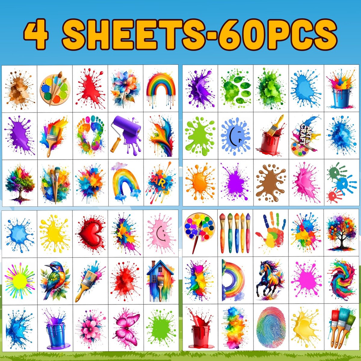 Painting Temporary Tattoos – Colorful Splash Stickers for Painting Birthday Party Favors, Art Themed Supplies & Gifts for Kids, Teens, Adults - görsel 13