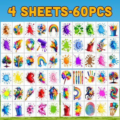 Painting Temporary Tattoos – Colorful Splash Stickers for Painting Birthday Party Favors, Art Themed Supplies & Gifts for Kids, Teens, Adults