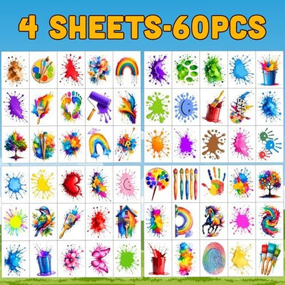 Painting Temporary Tattoos – Colorful Splash Stickers for Painting Birthday Party Favors, Art Themed Supplies & Gifts for Kids, Teens, Adults