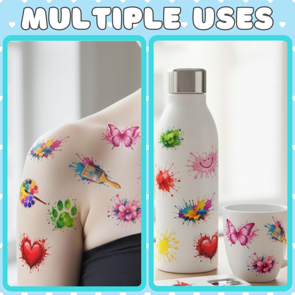 Painting Temporary Tattoos – Colorful Splash Stickers for Painting Birthday Party Favors, Art Themed Supplies & Gifts for Kids, Teens, Adults - görsel 15