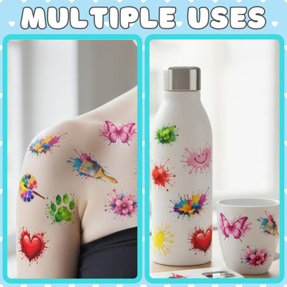 Painting Temporary Tattoos – Colorful Splash Stickers for Painting Birthday Party Favors, Art Themed Supplies & Gifts for Kids, Teens, Adults