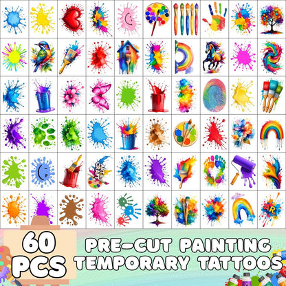 Painting Temporary Tattoos – Colorful Splash Stickers for Painting Birthday Party Favors, Art Themed Supplies & Gifts for Kids, Teens, Adults