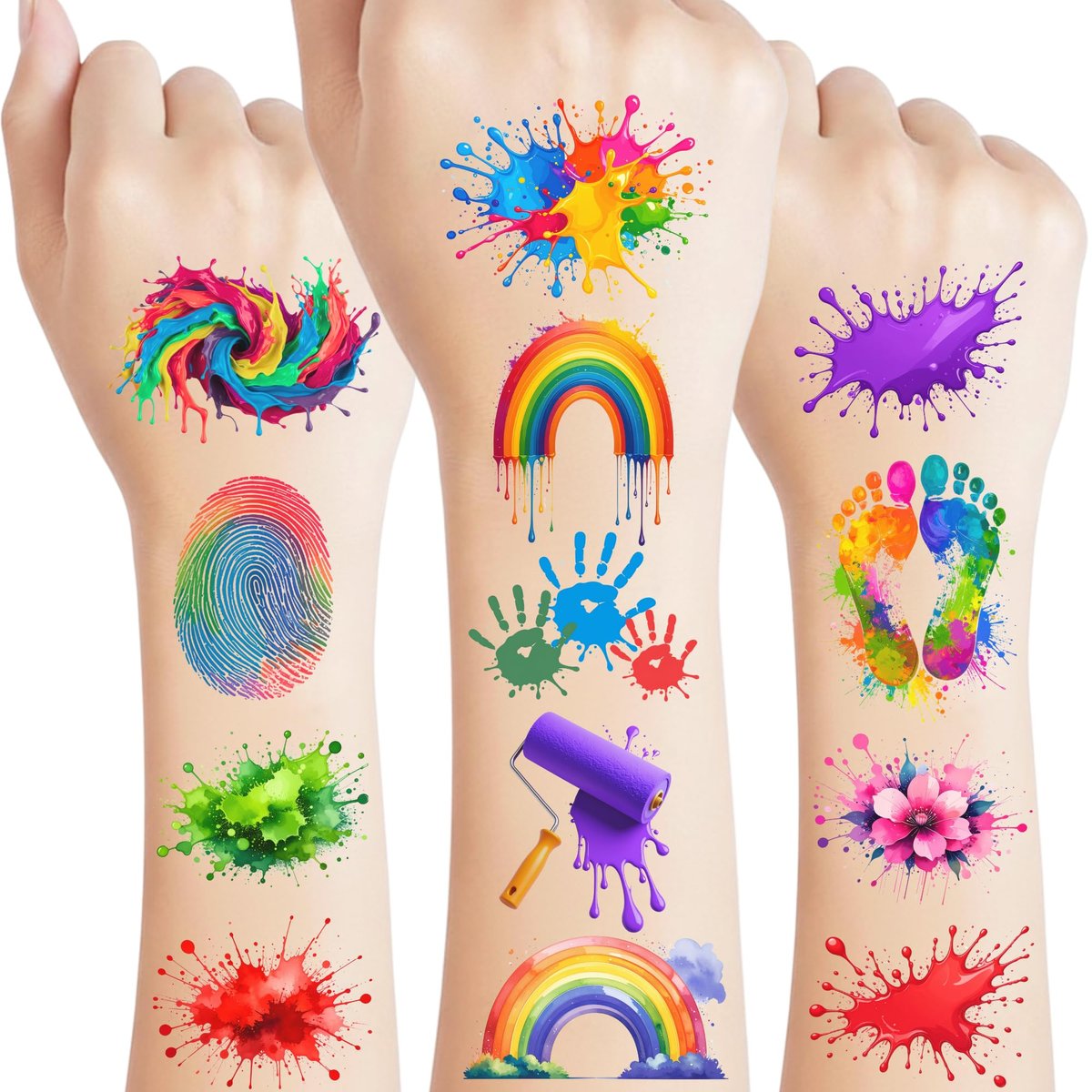 Painting Temporary Tattoos – Colorful Splash Stickers for Painting Birthday Party Favors, Art Themed Supplies & Gifts for Kids, Teens, Adults - görsel 1