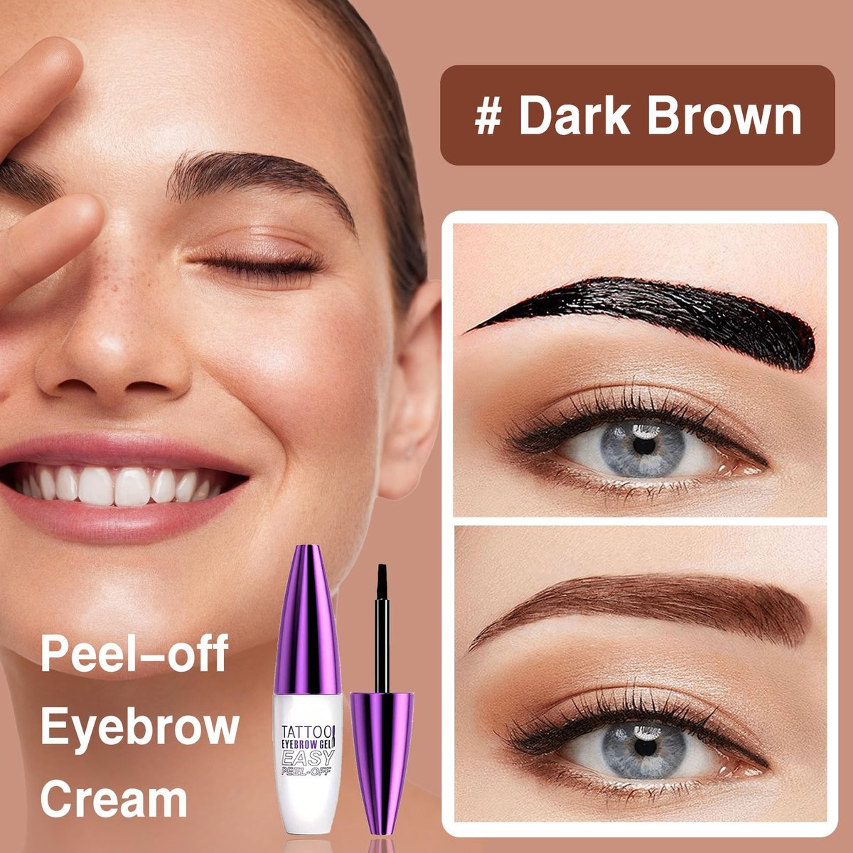 PERVALA Dark Brown Tattoo Eyebrow Gel - 2 Pack, Easy Peel Off, Waterproof & Sweatproof, All-Day Wear for All Skin Types - görsel 3