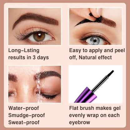PERVALA Dark Brown Tattoo Eyebrow Gel - 2 Pack, Easy Peel Off, Waterproof & Sweatproof, All-Day Wear for All Skin Types
