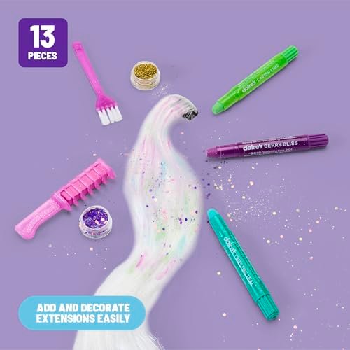 Claire's Hair Chalk & Glitter Styling Kit - 13-Piece Temporary Hair Color Set for Kids Ages 6+ Avelisse
