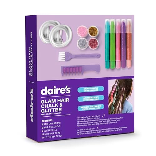 Claire's Hair Chalk & Glitter Styling Kit - 13-Piece Temporary Hair Color Set for Kids Ages 6+ Avelisse