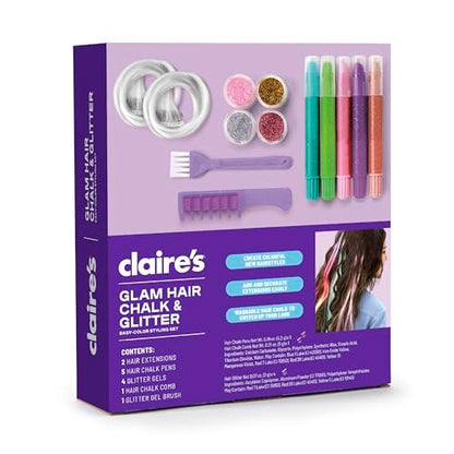 Claire's Hair Chalk & Glitter Styling Kit - 13-Piece Temporary Hair Color Set for Kids Ages 6+ Avelisse