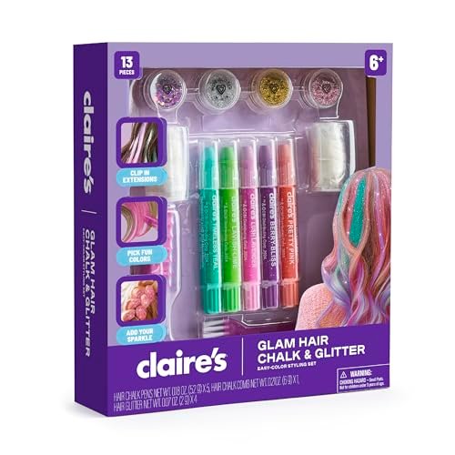 Claire's Hair Chalk & Glitter Styling Kit - 13-Piece Temporary Hair Color Set for Kids Ages 6+ Avelisse